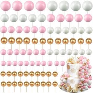 50x White/Pink/Gold Balloon Ball Birthday, Anniversary, Wedding Cake Toppers